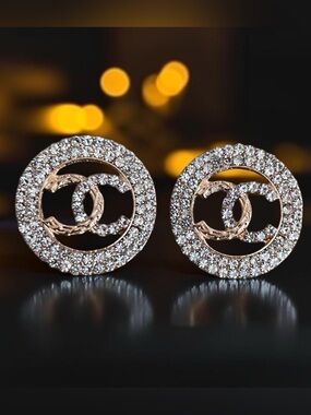 Gold Crystal Double C Stud Earrings